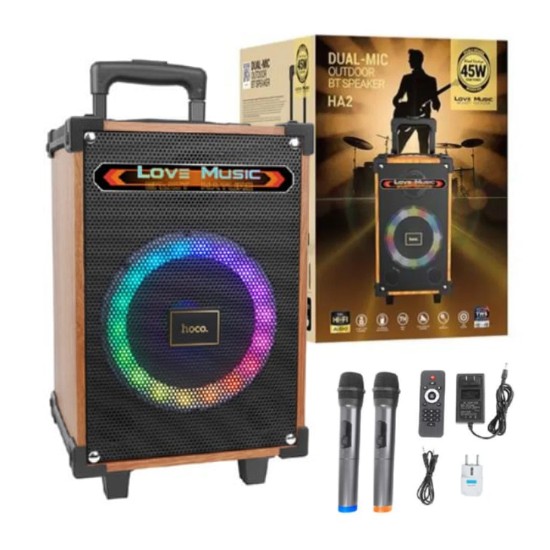Hoco Wireless Outdoor Speaker HA2 Wave with Dual-Mic Wooden Pattern Hoco Wireless Outdoor Speaker HA2 Wave with Dual-Mic Wooden Pattern